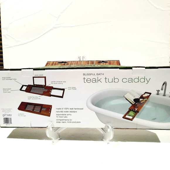 Ginsey Blissful Bath 100% Teak Tub Caddy Expandable Organizing Compartments NWT - Picture 4 of 6